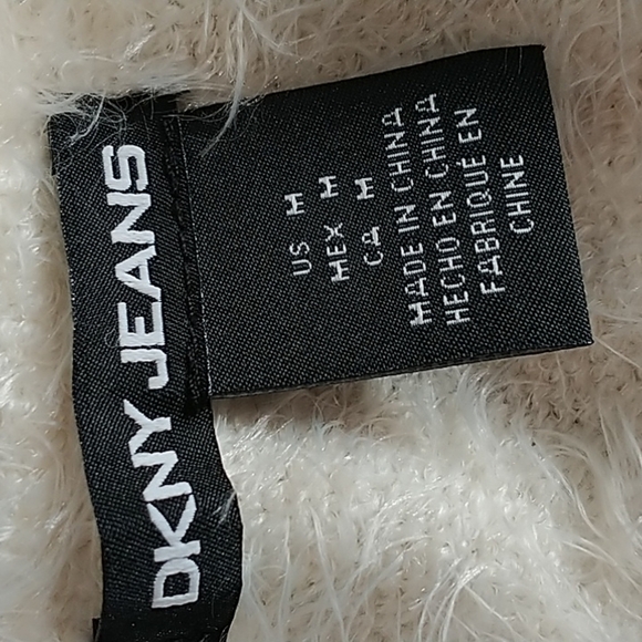 DKNY White & Black Fuzzy Striped Oversized Sweater M - Picture 7 of 11